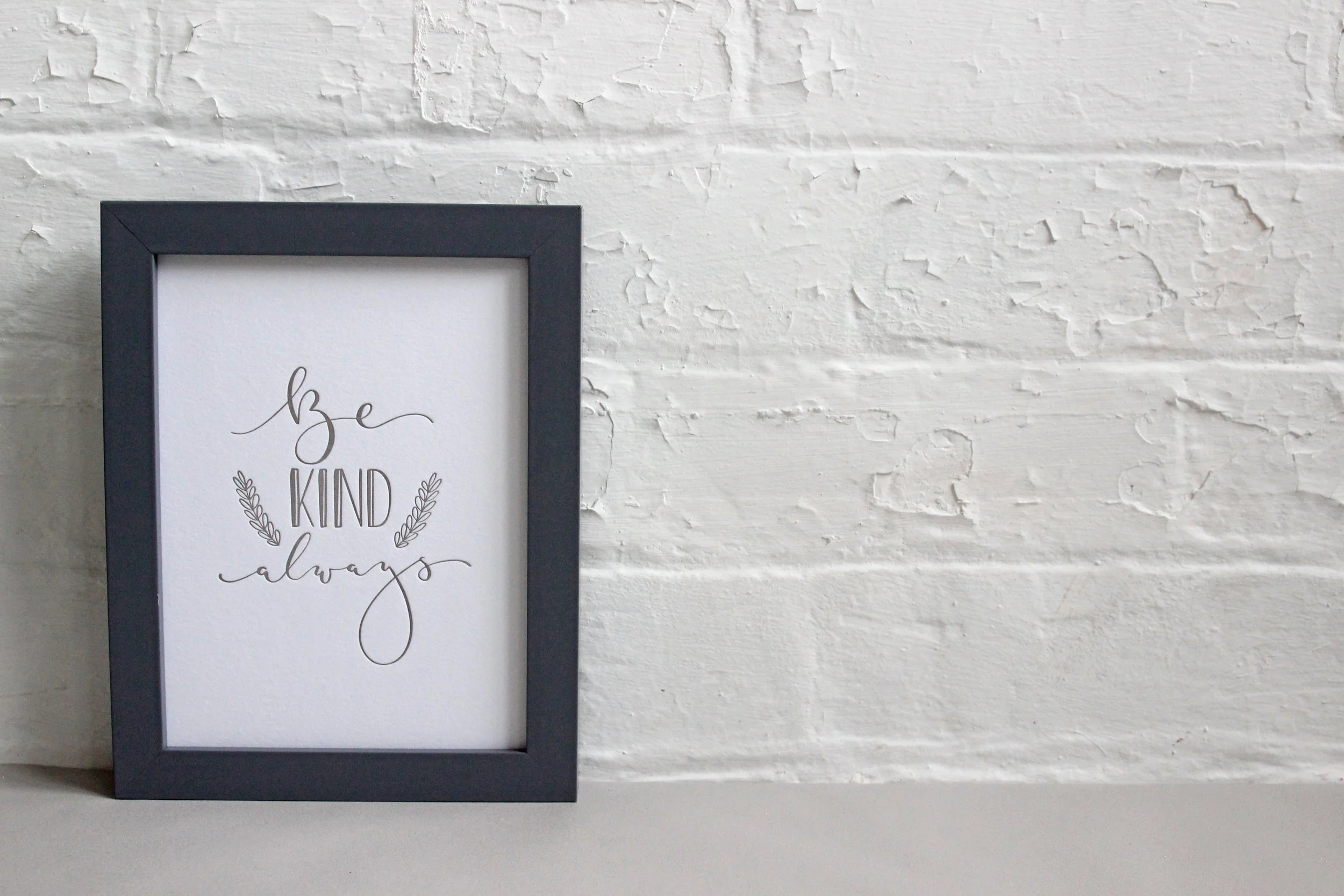 Home and giftware letter pressed wall art with hand illustrated calligraphy
