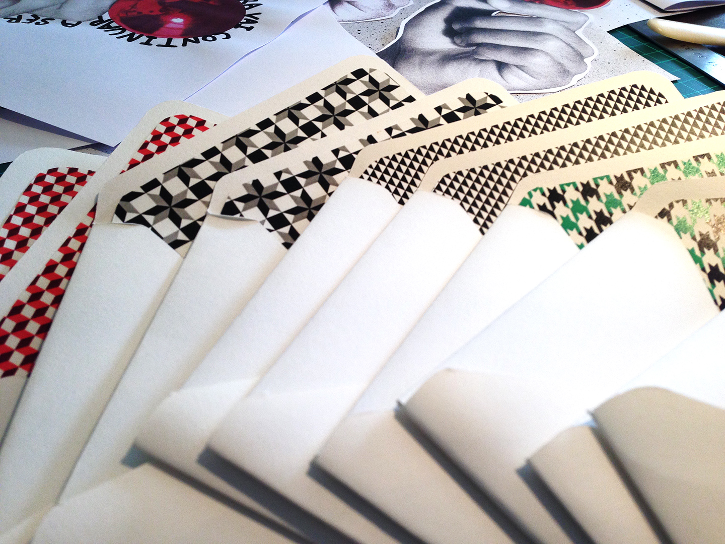 Hand-made envelopes and other promocional materials for Christmas 2015.