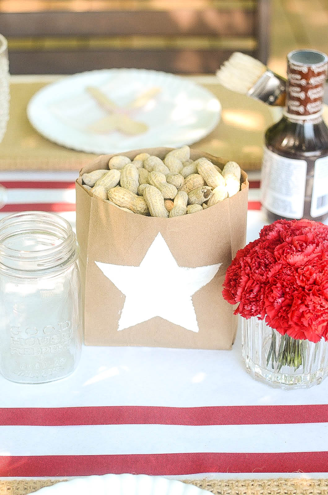 Brown paper lunch bags and white plaint is all that is needed to make these fun practical centerpieces! 