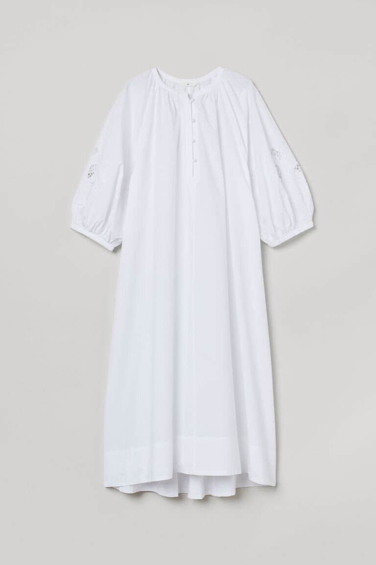 White Cotton Embroidered Kaftan, $60