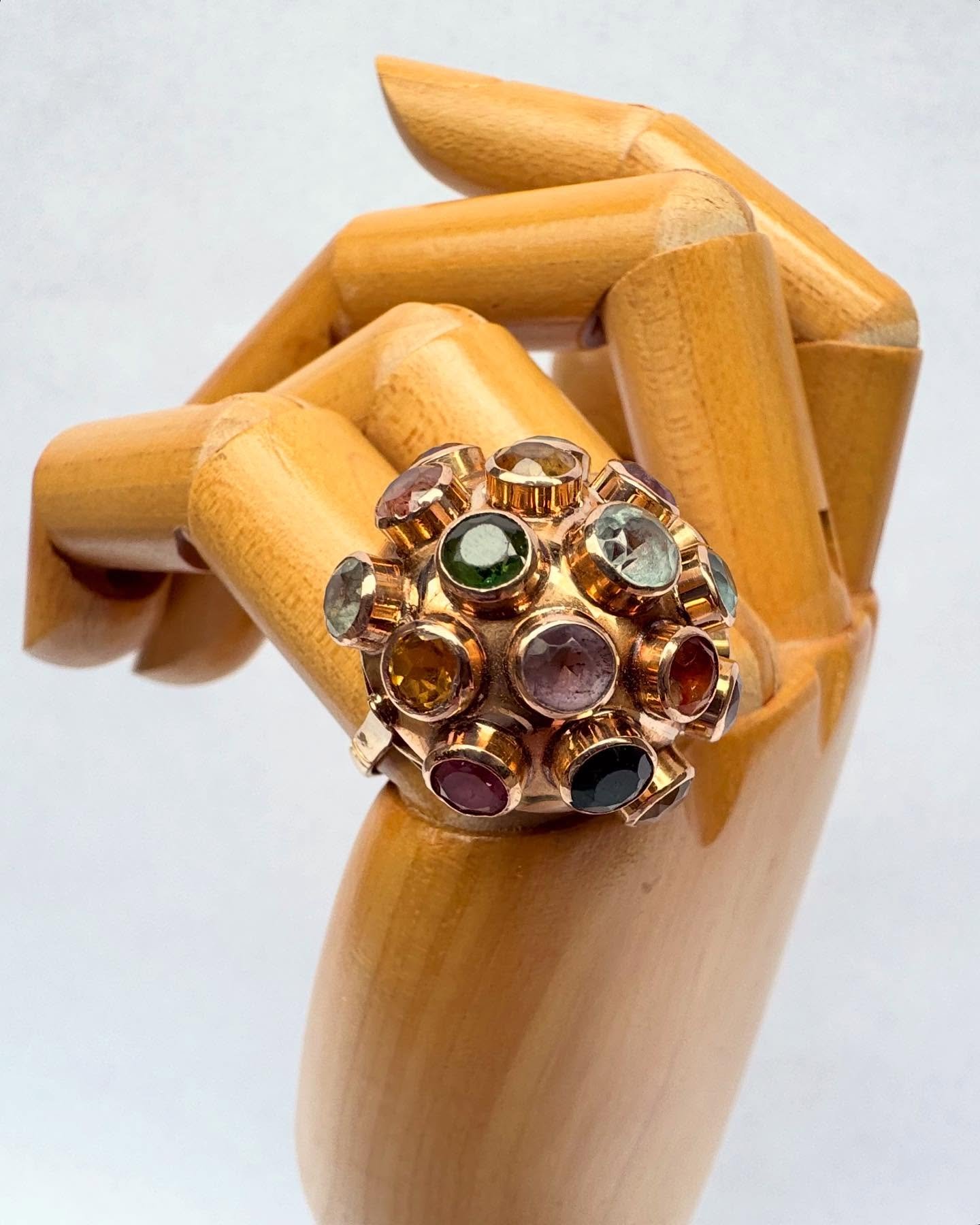 H. Stern 18k Gold Sputnik Ring w Semiprecious Stones &bull; Circa 1950&rsquo;s &bull; Size 4 &bull; $1,695
&bull;
&bull;
&bull;
&bull;
&bull;
#hstern #hsternbrasil #hsternjewelry #18k #gold #vintagejewelry #vintagering #semipreciousjewellery #semipre