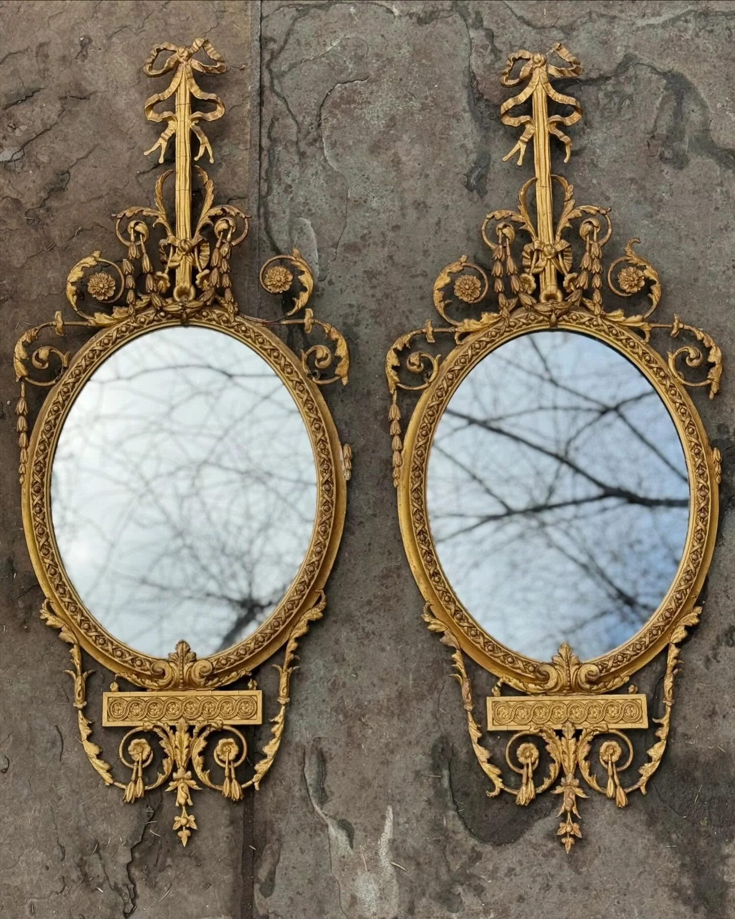 Turn of The Century Gilt-wood &amp; Gesso Mirrors &bull; Extremely Fragile &bull; SOLD &bull; 43&rdquo; x 18&rdquo; 
&bull;
&bull;
&bull;
&bull;
&bull;
#antique #antiquemirror #gesso #gilt #gilded #turnofthecentury #design #interiordesign #gold #baro
