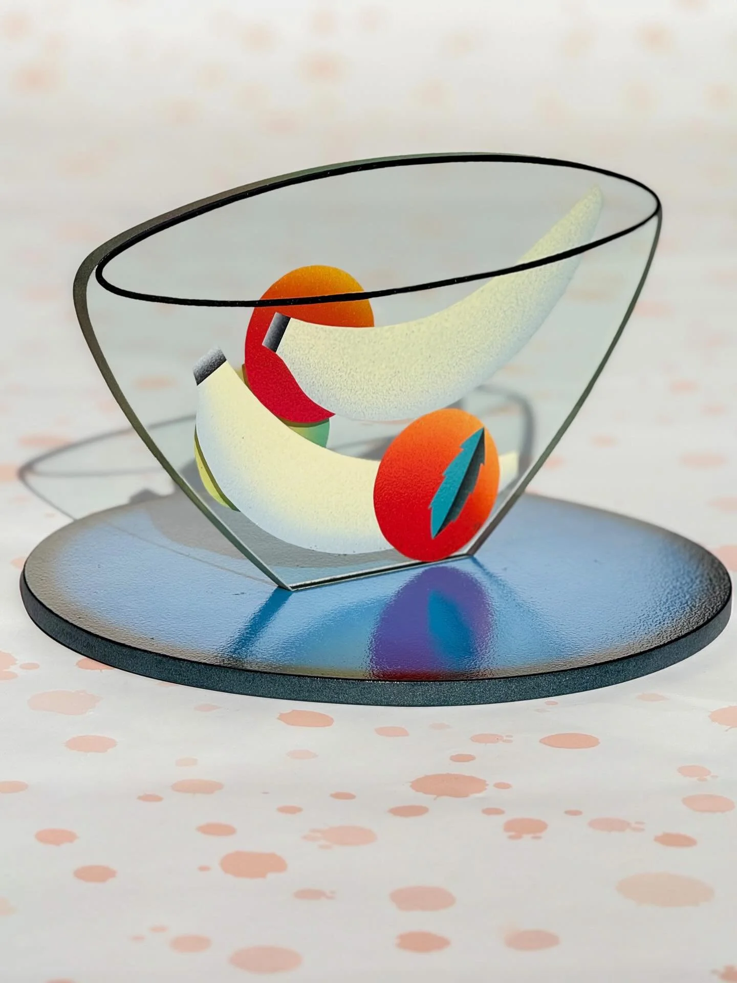 Enameled Plate Glass Sculpture &bull; by Susie Krasican &bull; c. 1989 &bull; $395 &bull; base is 13&rdquo; d &amp; bowl is 8&rdquo; h
&bull;
&bull;
&bull;
&bull;
&bull;
#glass #sculpture #1980s #enamel #fruit #fruitbowl #krasican #art #gallery #arti