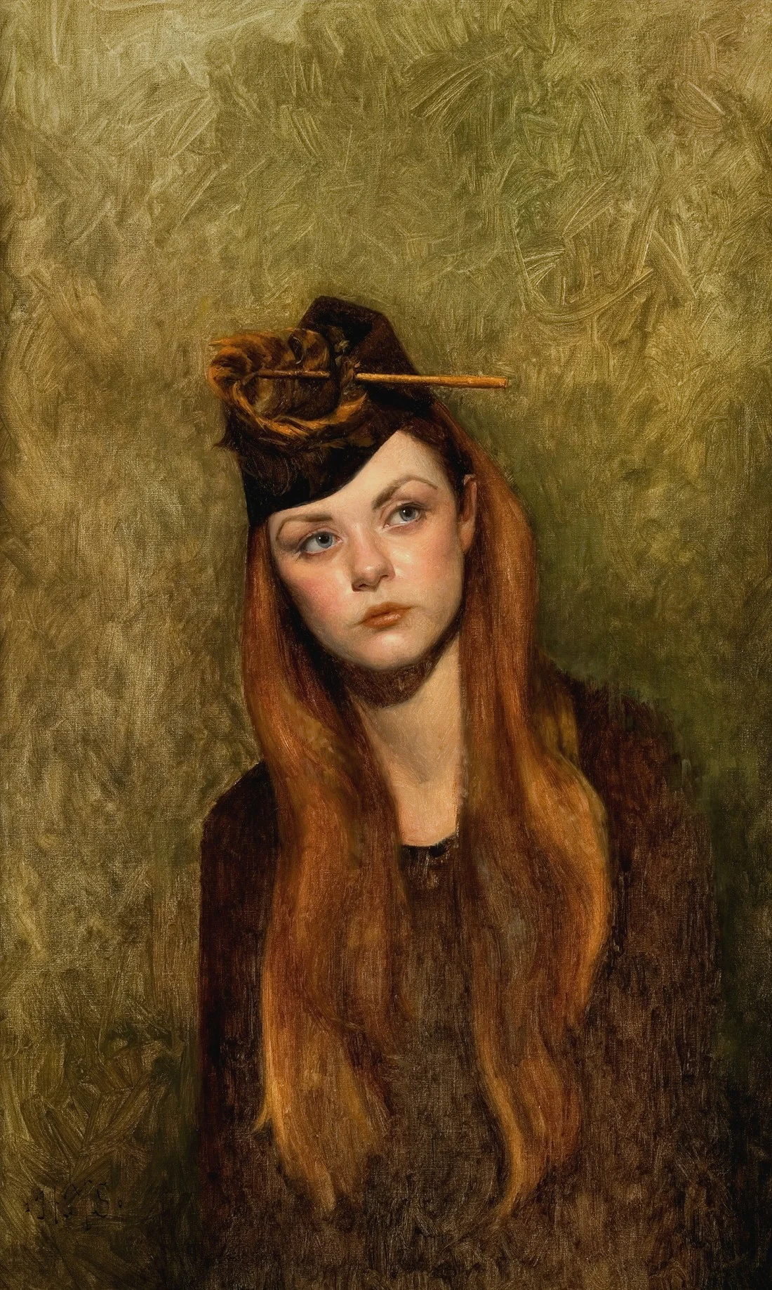 Redhead in Feathered Hat