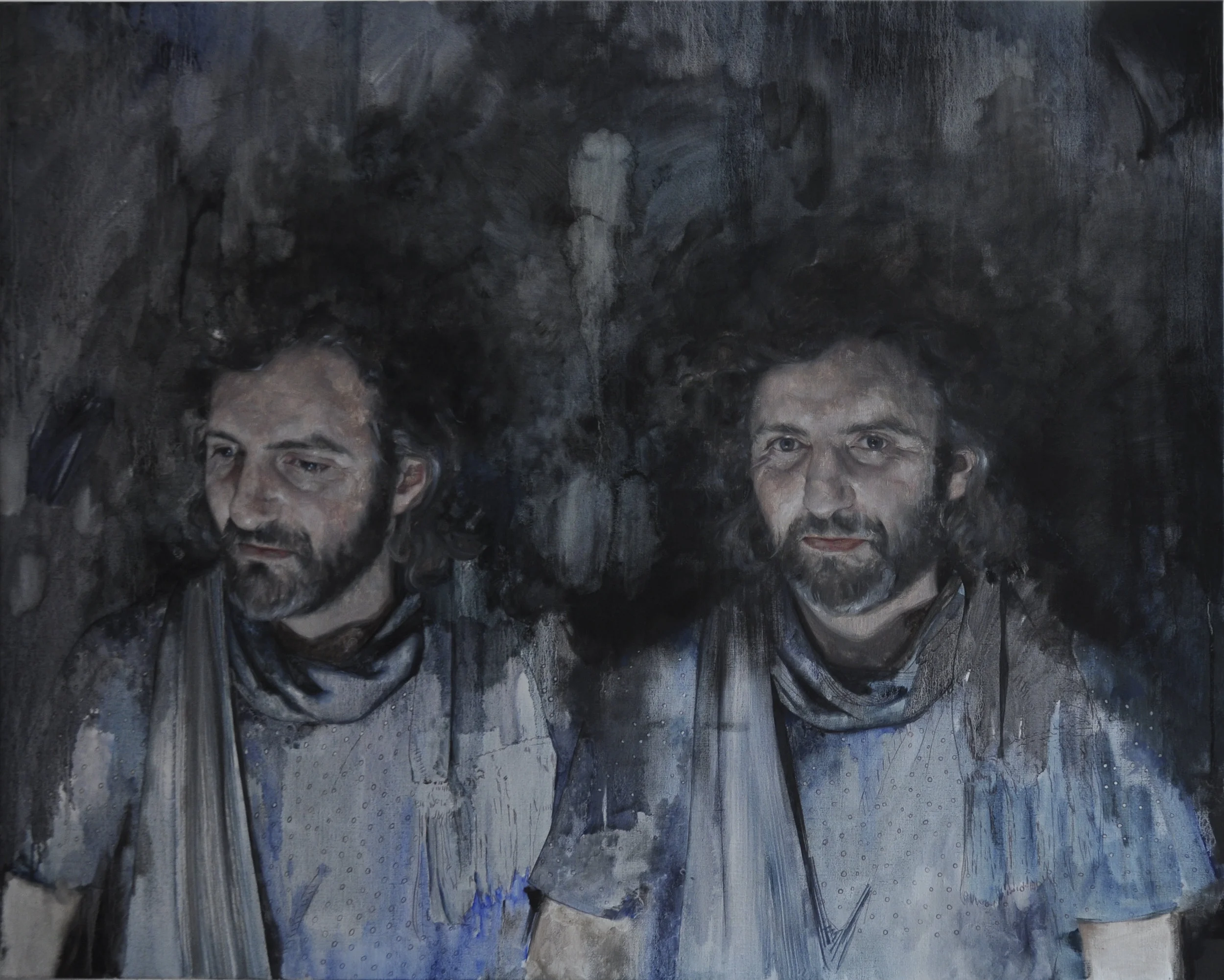 “Rubino as the Waltons,” oil on linen, 50 x 40 inches, 2018.