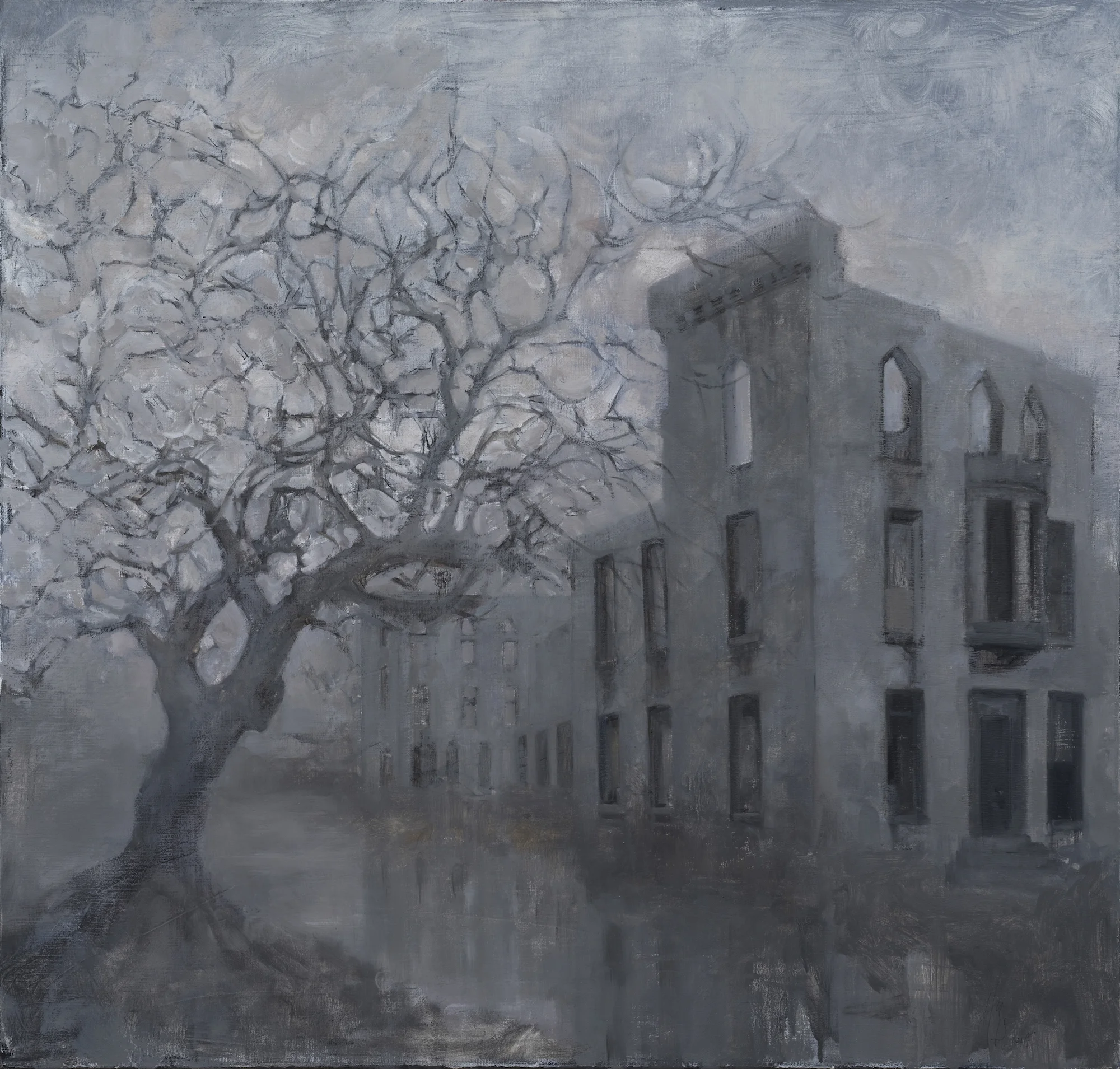 “Laboratory,” oil on linen, 36 x 30 inches, 2014.