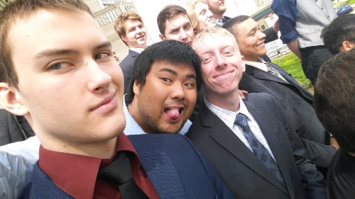 Br. Wade, Br. Kun (tongue), Br. Obermeier in front of the rest of the chapter