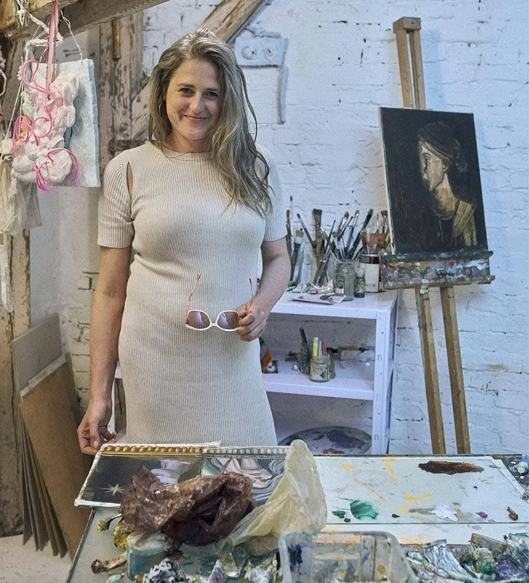Louise Lenz in the studio at Burnt sienna