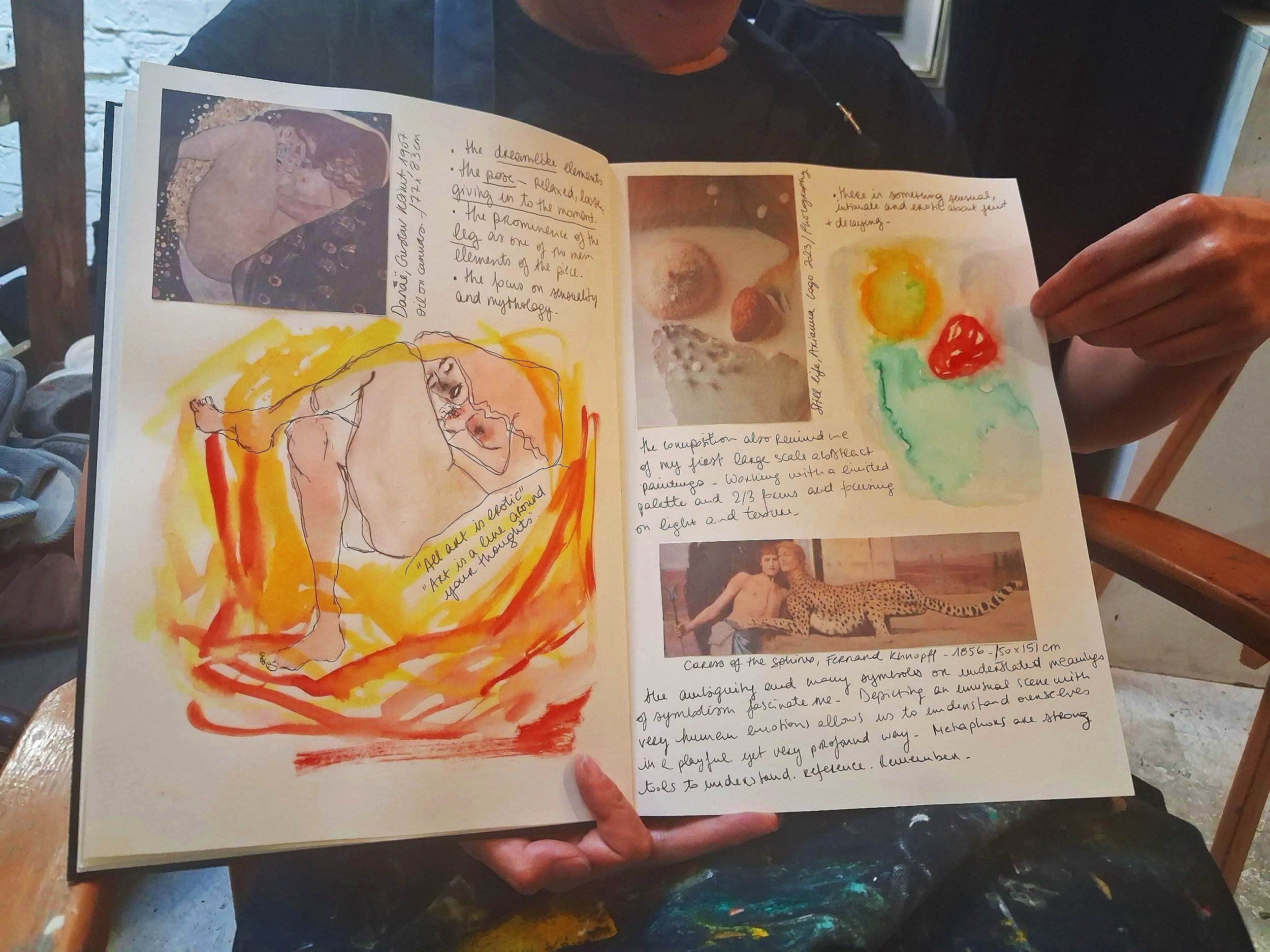 student sketchbook, foundation course in oil burnt sienna berlin