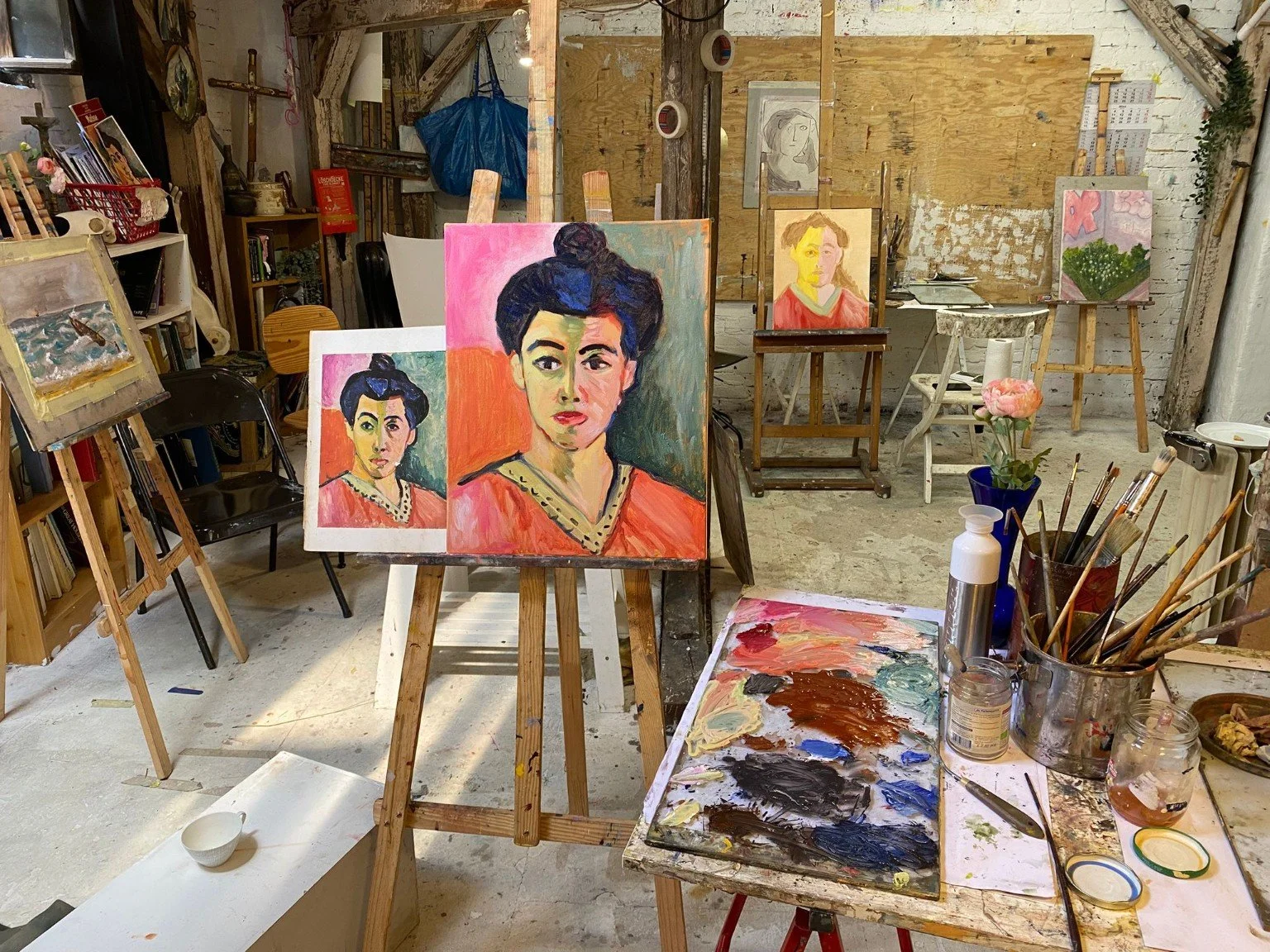 Oil paintings in a beautiful studio burnt sienna berlin