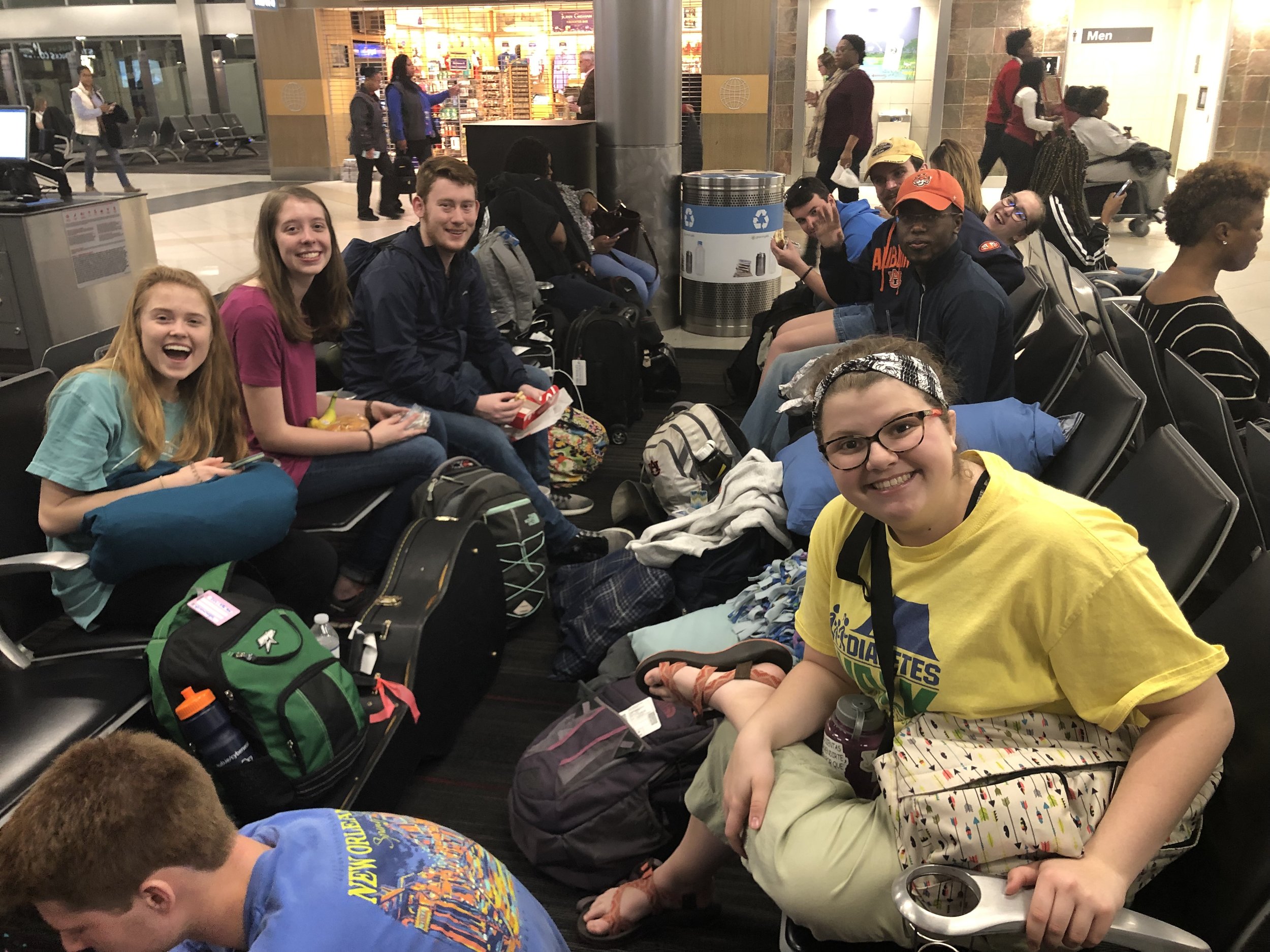 Just hangin’ at the ATL airport! Pictured from right to left: Bekah Wommack, Sarah Jones, Ben Gourley, Josh Ellis, Becca Mercer, JT Mercer, AJ Stanley, and Taylor Vaughan