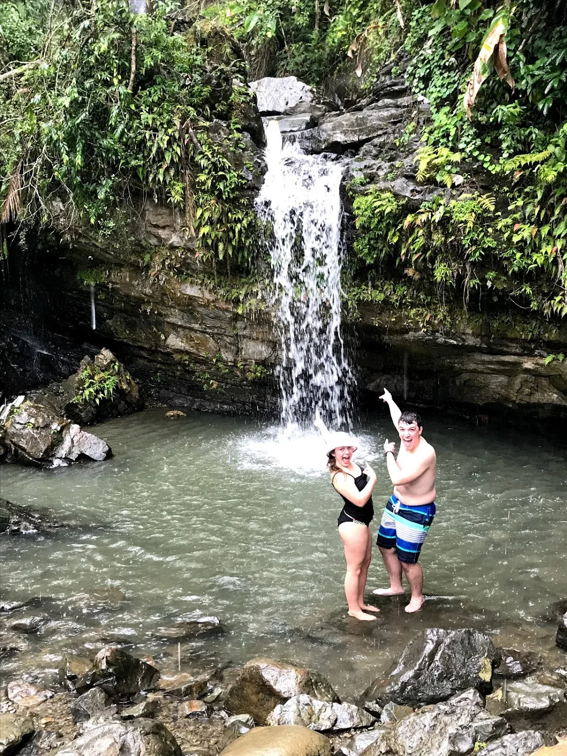 Korie Burgess and Josh Ellis are very excited to jump into a natural spring in the Yucatán Rainforest