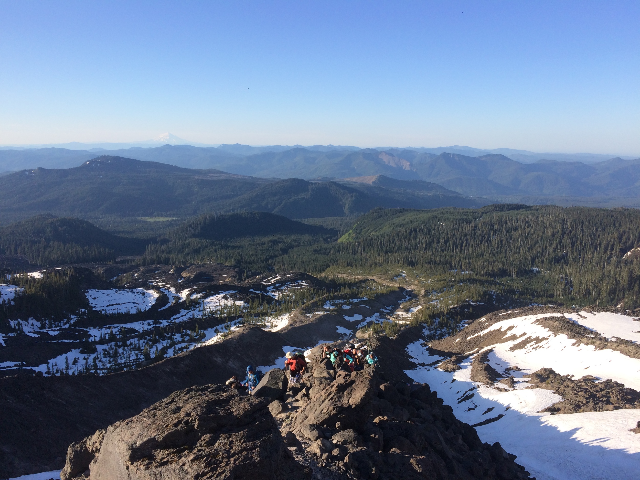 We were above the treeline before the sun had reached all the nooks and crannies of the mountain. The temperature difference between sun and shade was huge!
