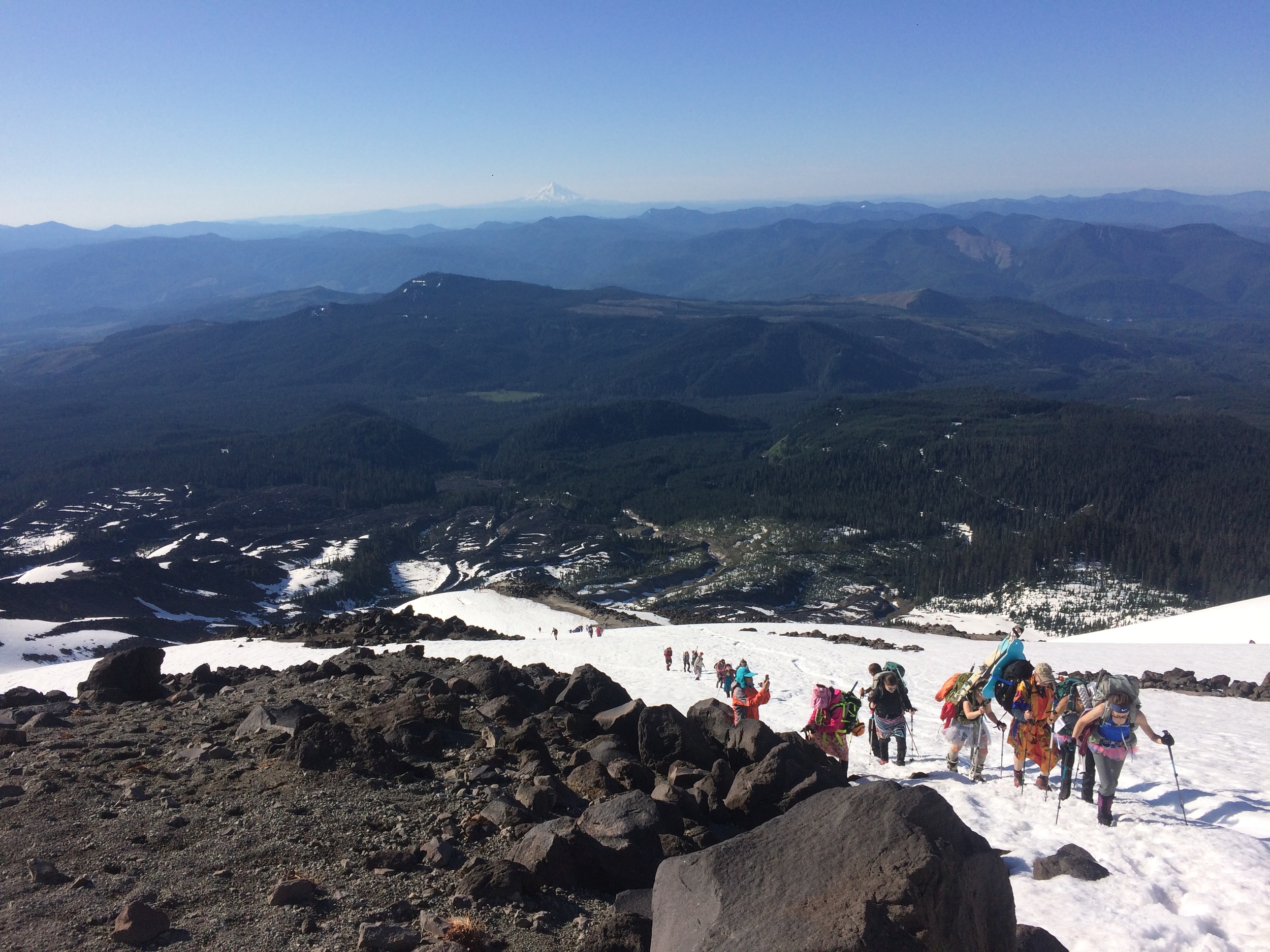 Mother's Day Weekend is one of the most popular times to climb, so it was crowded up there! We found ourselves having to create new boot pack to scoot around some of the longer lines of climbers.