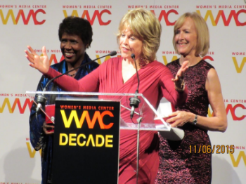 Onstage with journalists Gwen Ifill and Judy Woodruff, recipients of this year's Pat Mitchell Lifetime Achievement Award