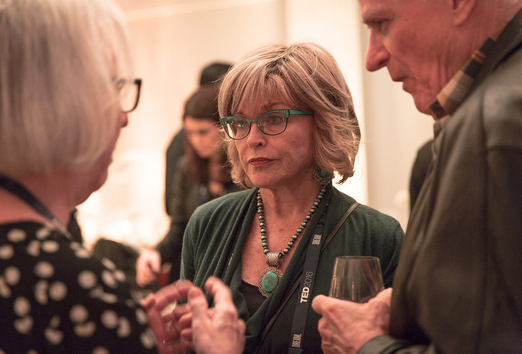 My husband, Scott Seydel, and I, speaking with Teri Schwartz, dean of the UCLA School of Theater, Film and Television, last week at TED (photo courtesy of TED)