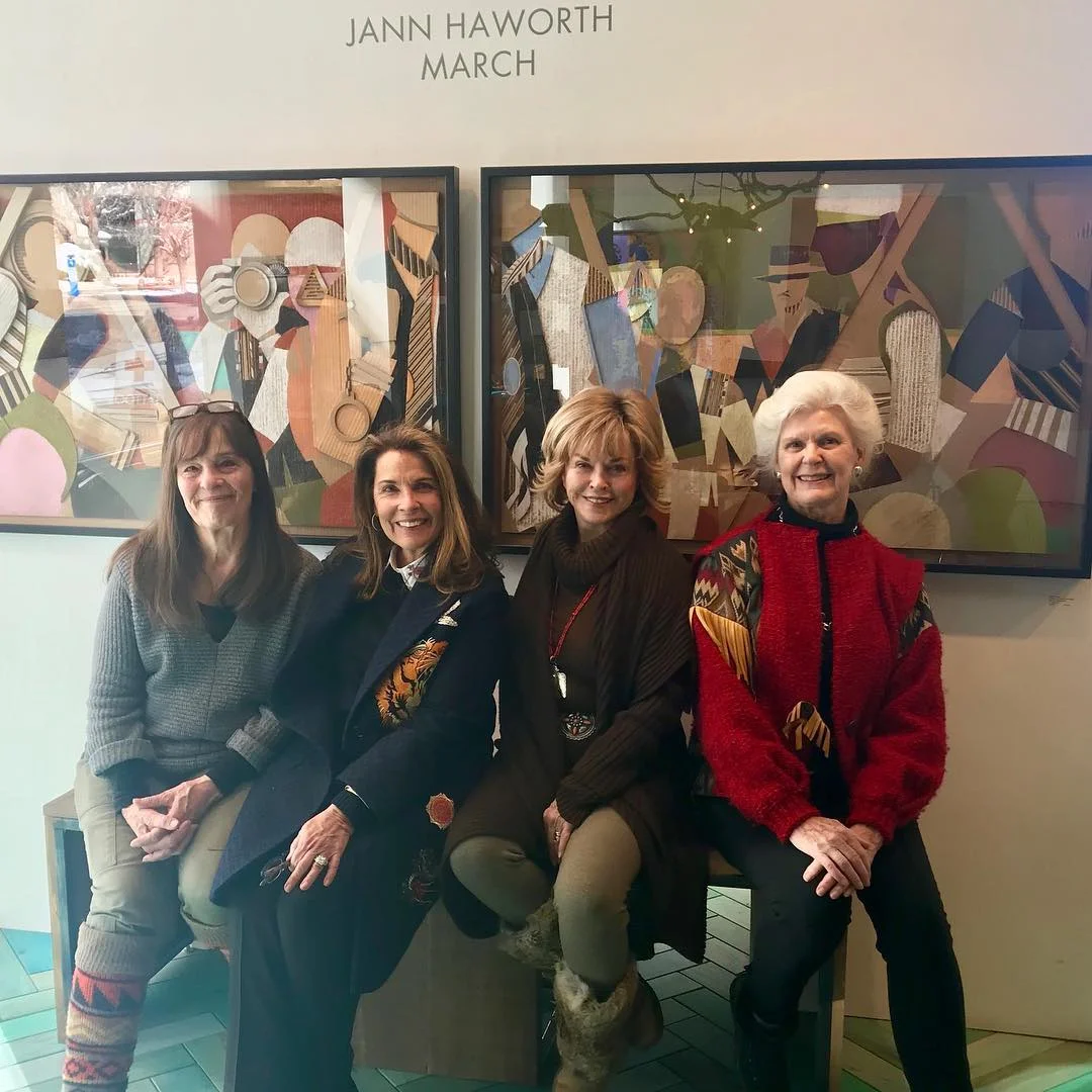 ( l-r) Artist Jann Haworth, Diane Stewart, Pat Mitchell and Susan Cofer at Diane's gallery in Salt Lake City to view an exhibit by Jann about the Women's March.