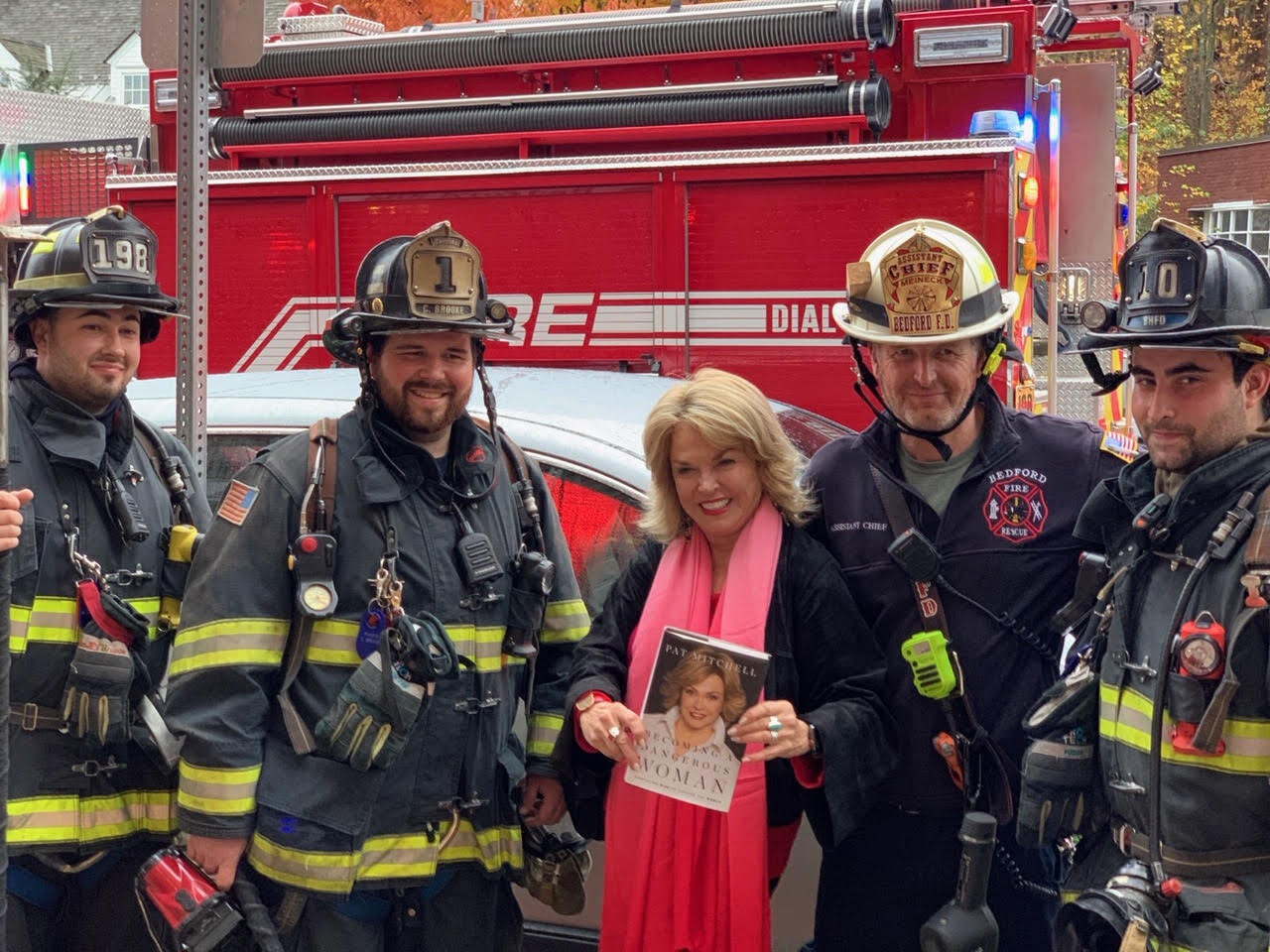  With firefighters during fire alarm at Bedford Theater reading in New York 
