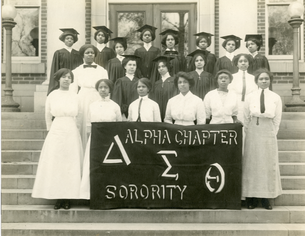 Images: Howard University Delta Sigma Theta founders, 1913. Courtesy of the Delta Sigma Theta Sorority, Inc. and Howard University. Below: Each year, the women of Delta Sigma Theta, Inc. visit Capitol Hill to use their collective voices to stand up for their communities. (2018, Instagram ); 2019 Founders Day (l-r) Reps. Lucy McBath, Joyce Beatty, Yvette Clark, Marcia Fudge, Brenda Lawrence and Val Demings (Not pictured: Rep. Stacey Plaskett) (Credit: Instagram )