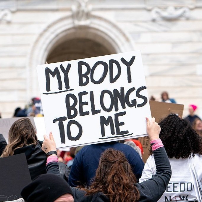My Body Belongs To Me sign at a Stop Abortion Bans Rally in St Paul, Minnesota (credit: Lorie Shaull, Wikicommons)