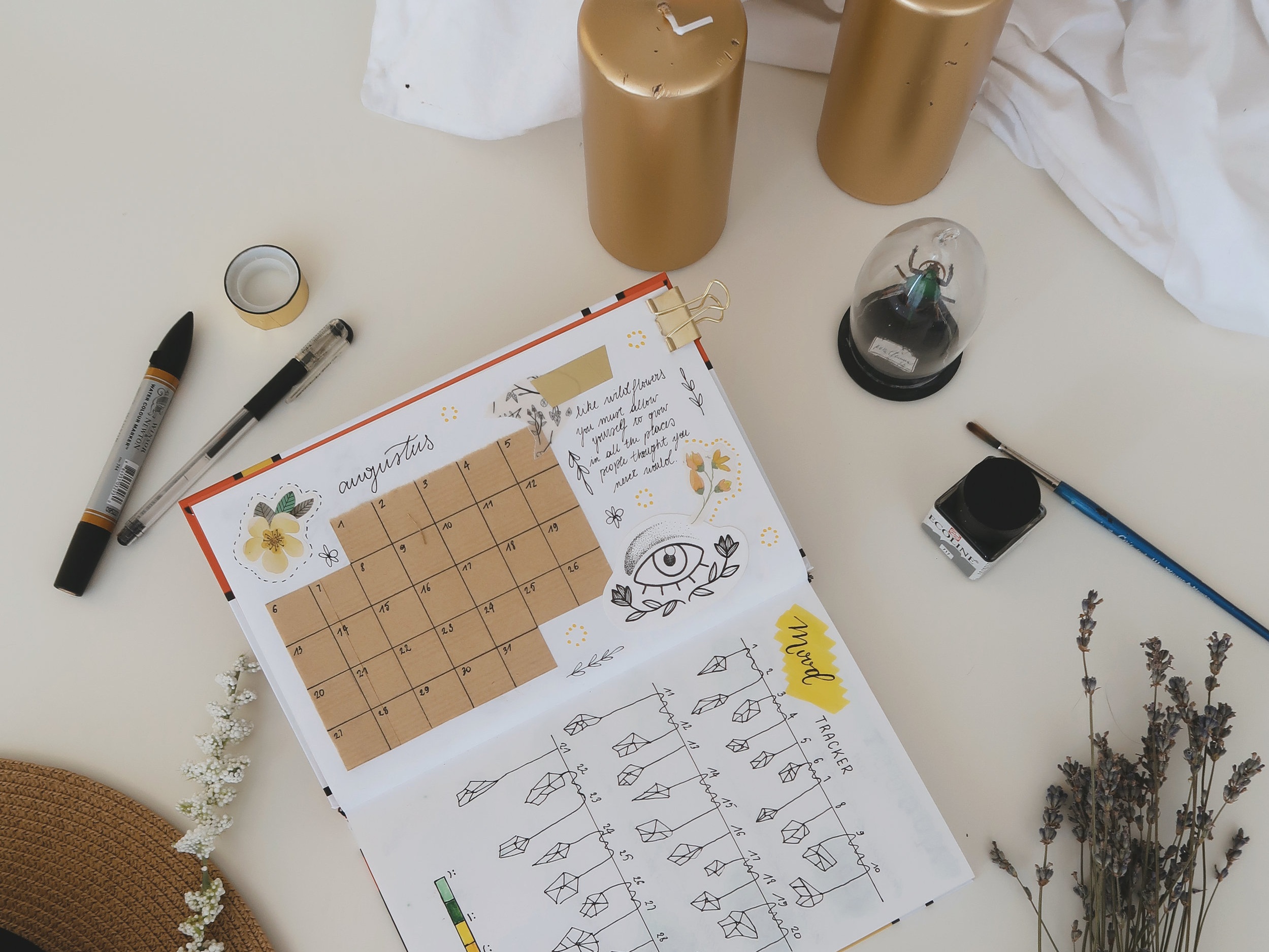 Organized desk, calendar organization, Sacred workspace