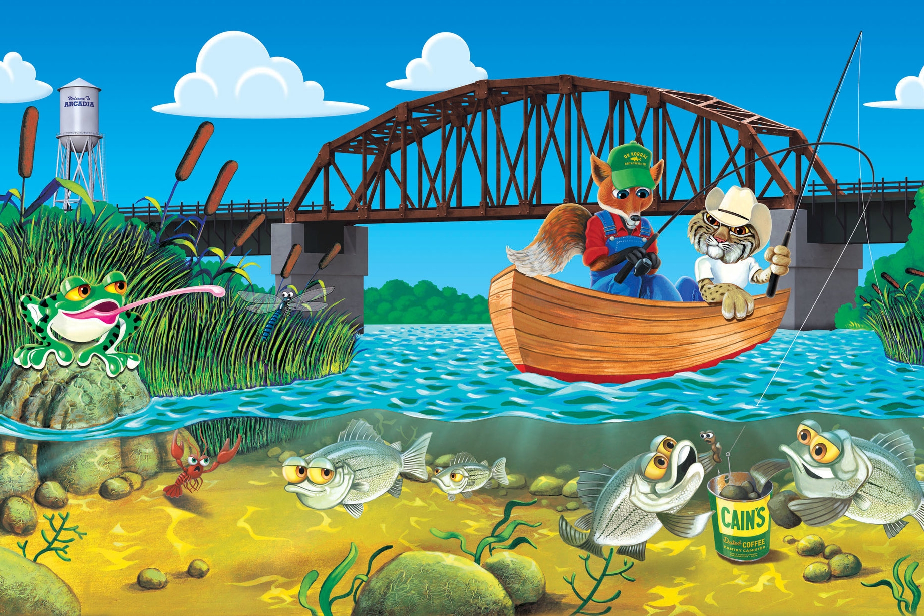 Themed Mural Scene of Local Animals Fishing