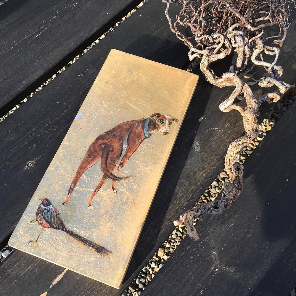 Hound and pheasant 
Gilding under resin
Painting
Now available 

Bear is helping with this one 

#bear #resin #art #paintings #paintingsforsalebyartist #pheasant #hound #celtichound #lurcher #greyhound #doglover #artlovers #artgram #artforyourhome #h