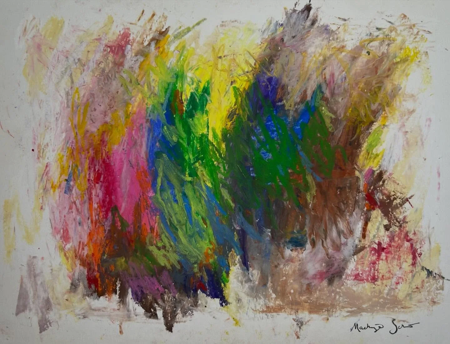 &ldquo;I See the Big Picture&rdquo; inspired by Indy&rsquo;s drawing #kidart #oilpastels #abstractart #denverartist