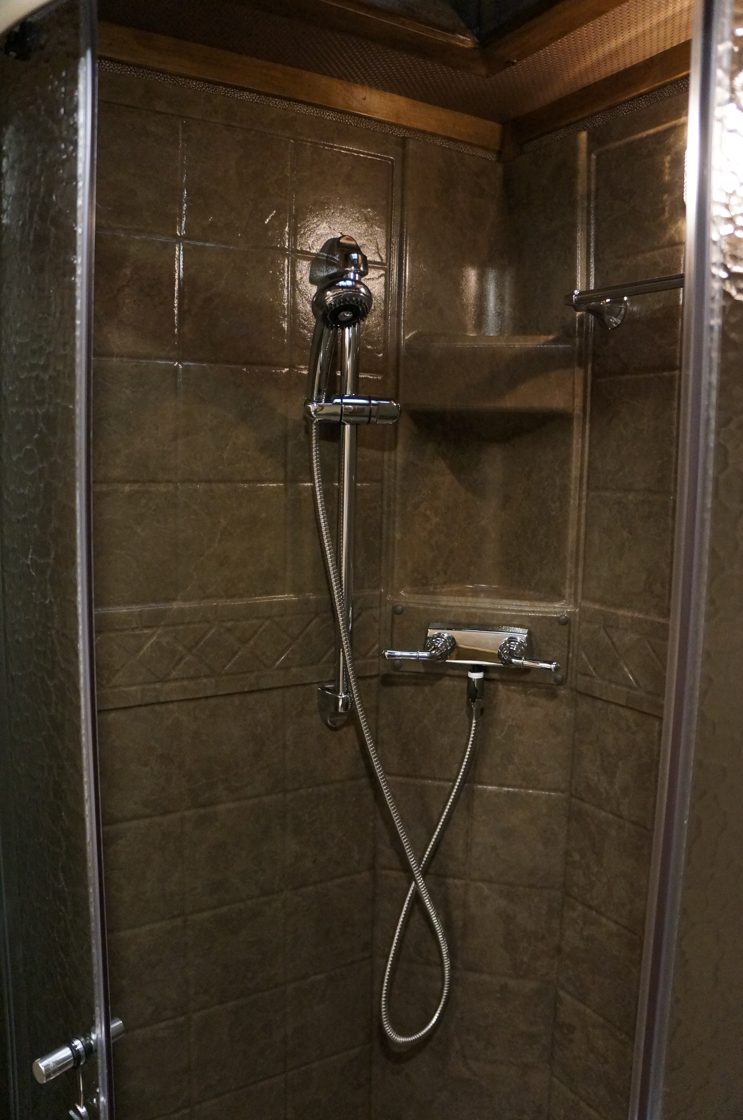 Clay Shower with Silver Faucet & Shower Head on Slider Bar
