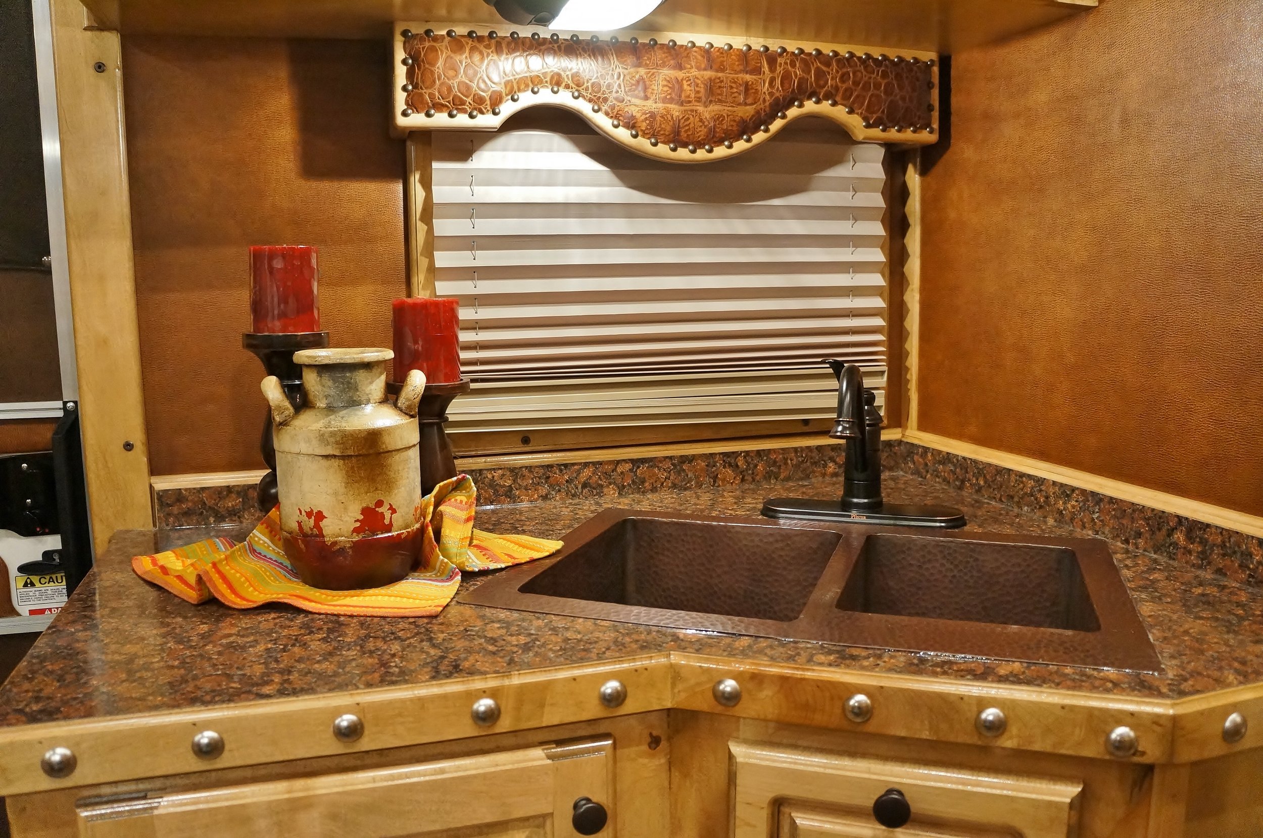 Copper Double Sink with Bronze Faucet