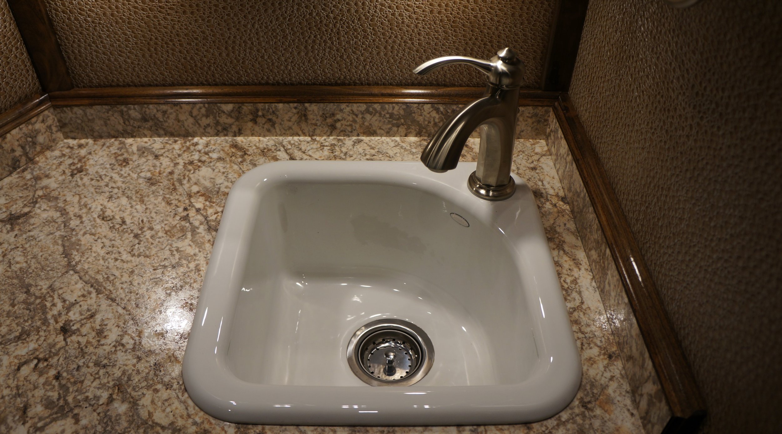 Small Deep Almond Porcelain Sink with Stainless Faucet