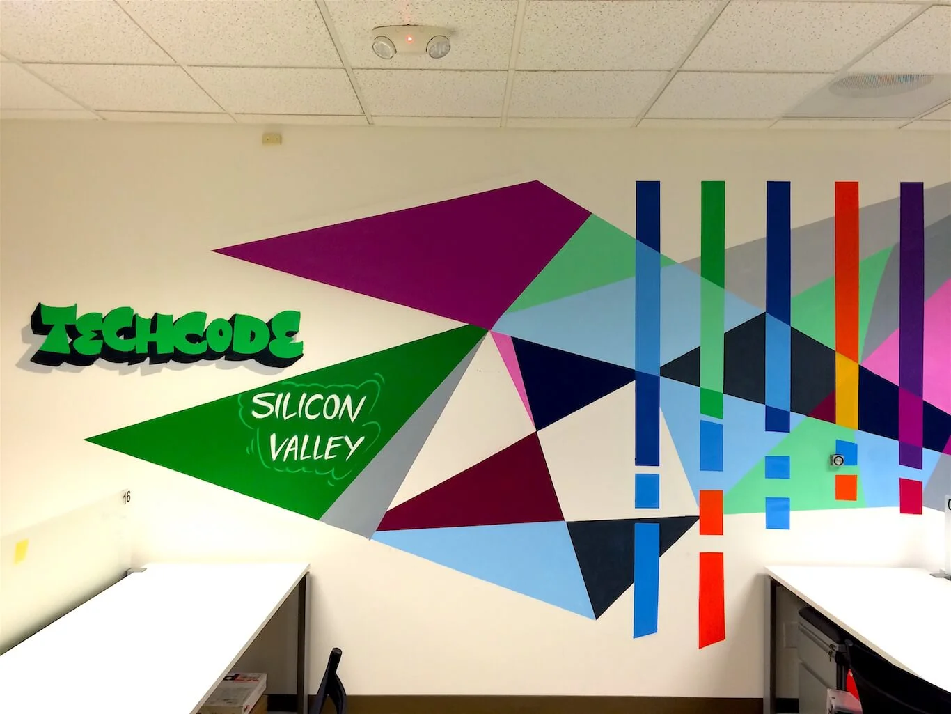 Commissioned Office Mural "Geometric Logo" detail for Techcode | Mountain View USA, 2015