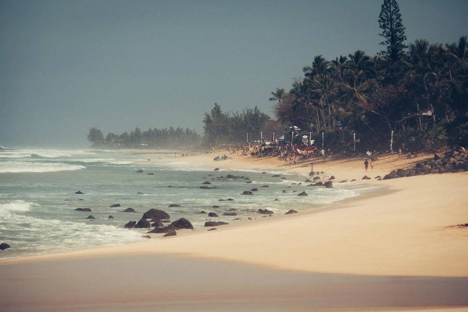 The Volcom Pipe Pro at Pipeline, with Rocky Point beyond.