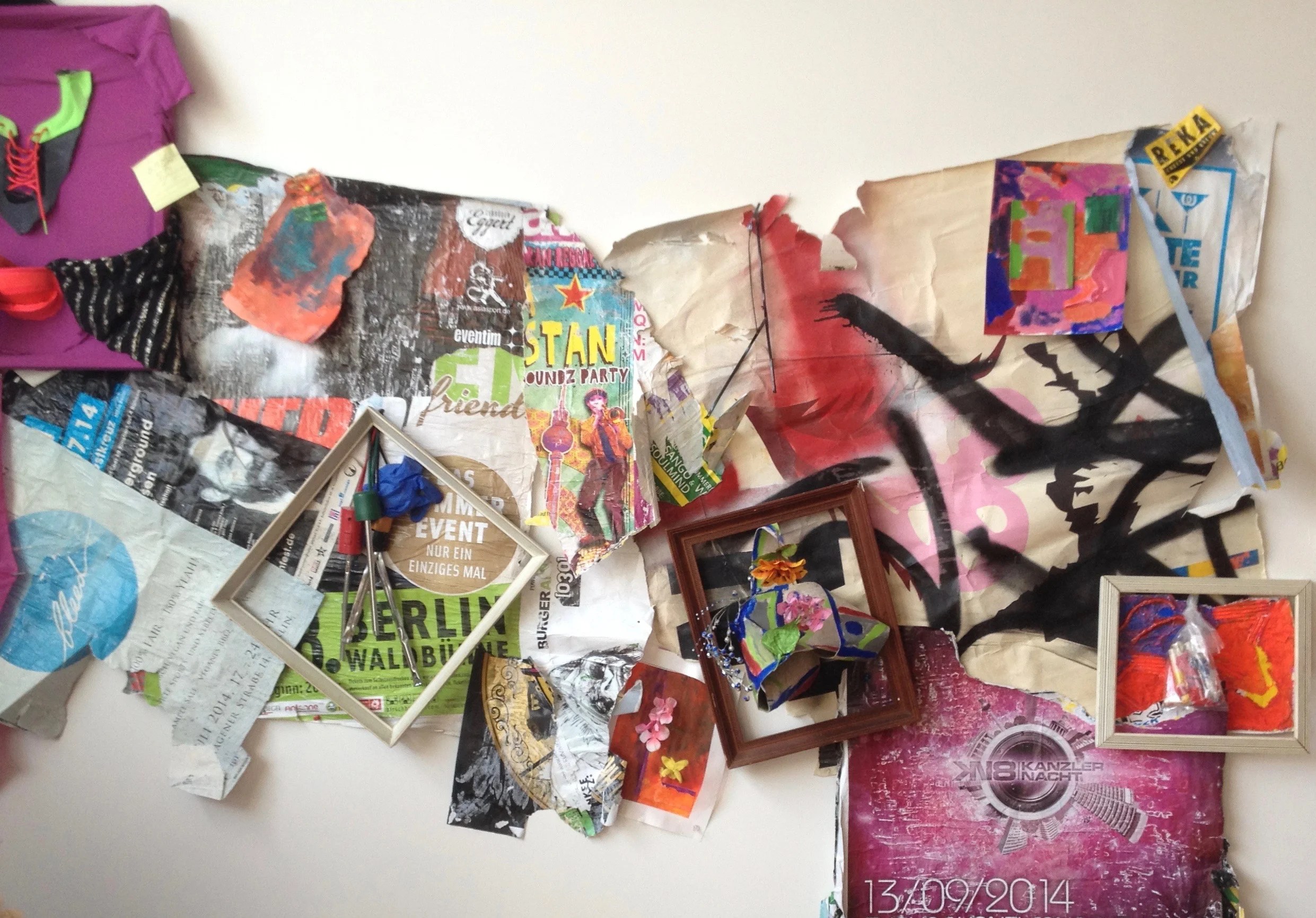 BERLIN Found posters, frames, metal, nails, cloth, paint and paste