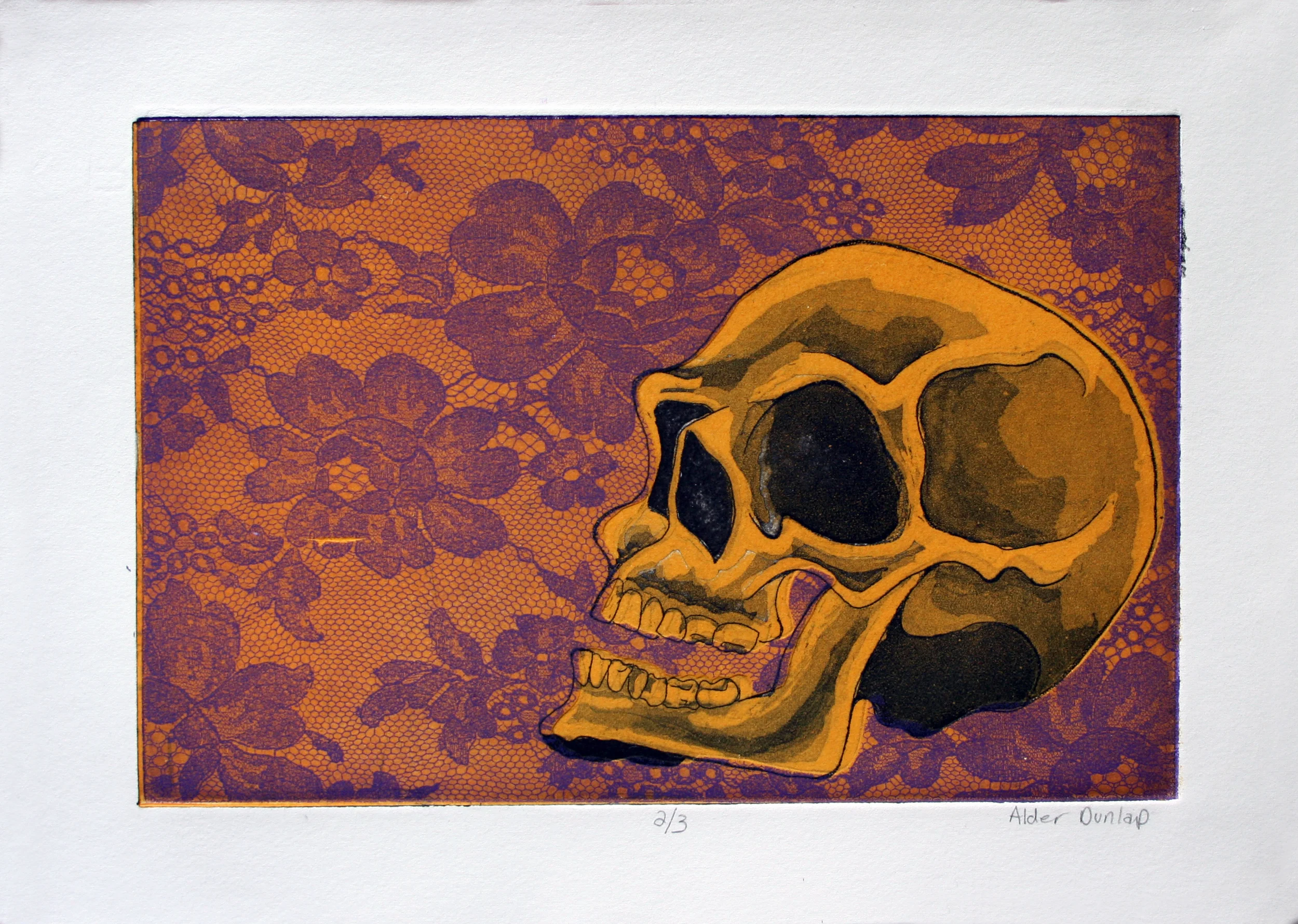 Skull On Lace Intaglio Print