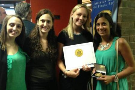 Sydney (second from L) and fellow officers accept their Jefferson Youth Challenge Award for Public Service