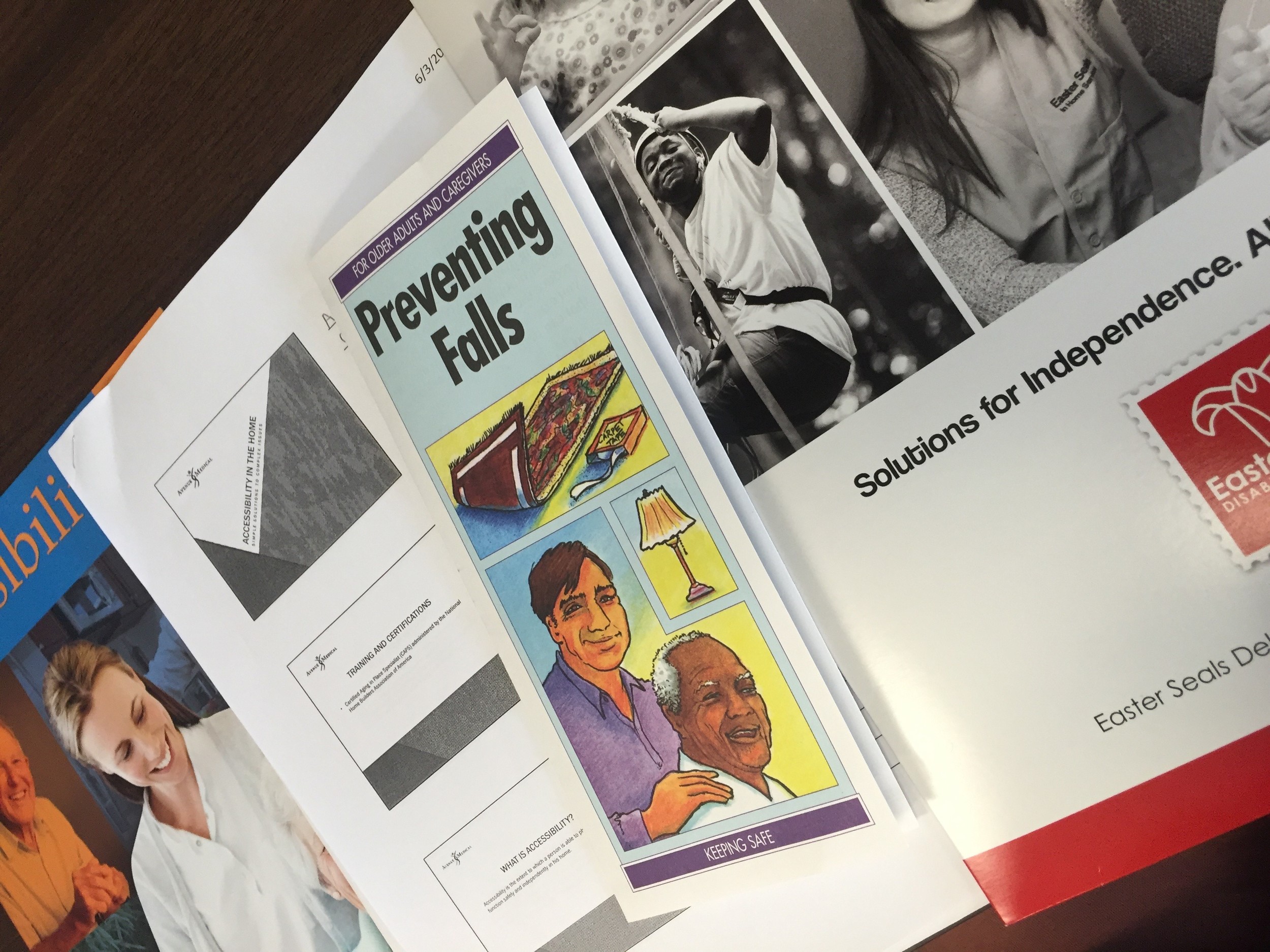 Alyssa's education materials from the Fall Prevention workshop at Easter Seals in New Castle