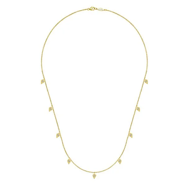 14K Yellow Gold Diamond Station Necklace 18 inch