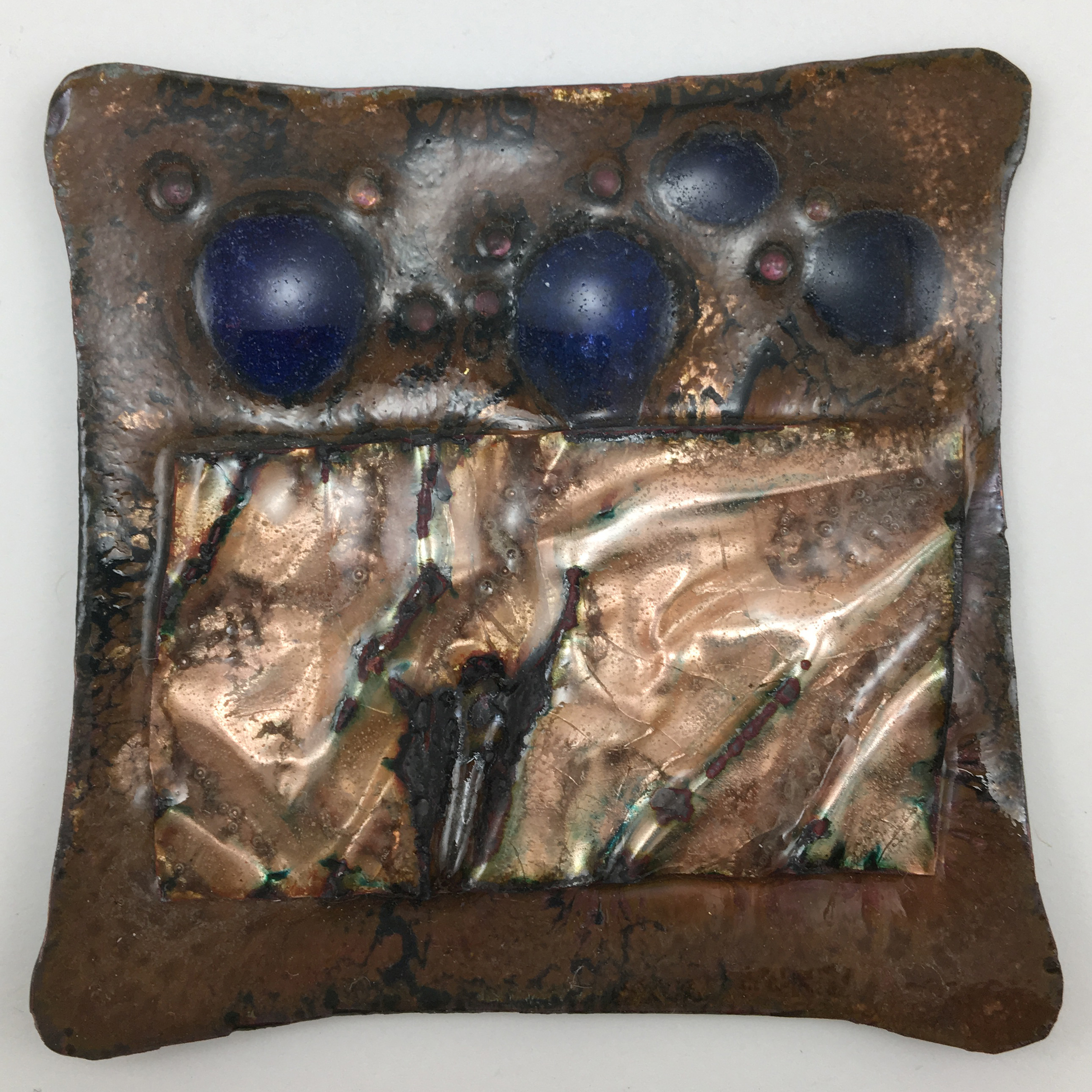 Exploring copper foil and glass lumps in enamel.
