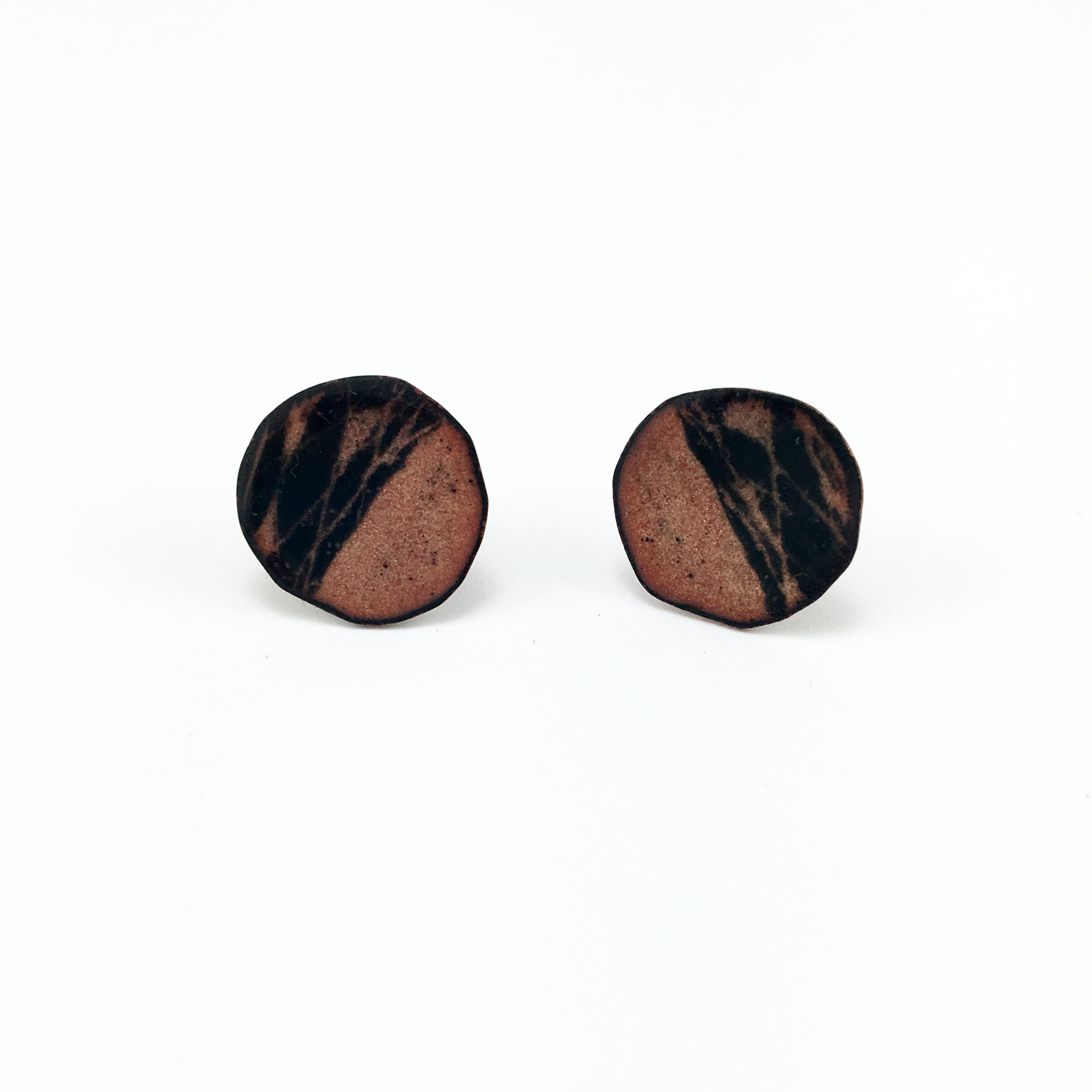 Half CrissCross Circle Studs - Black & Copper