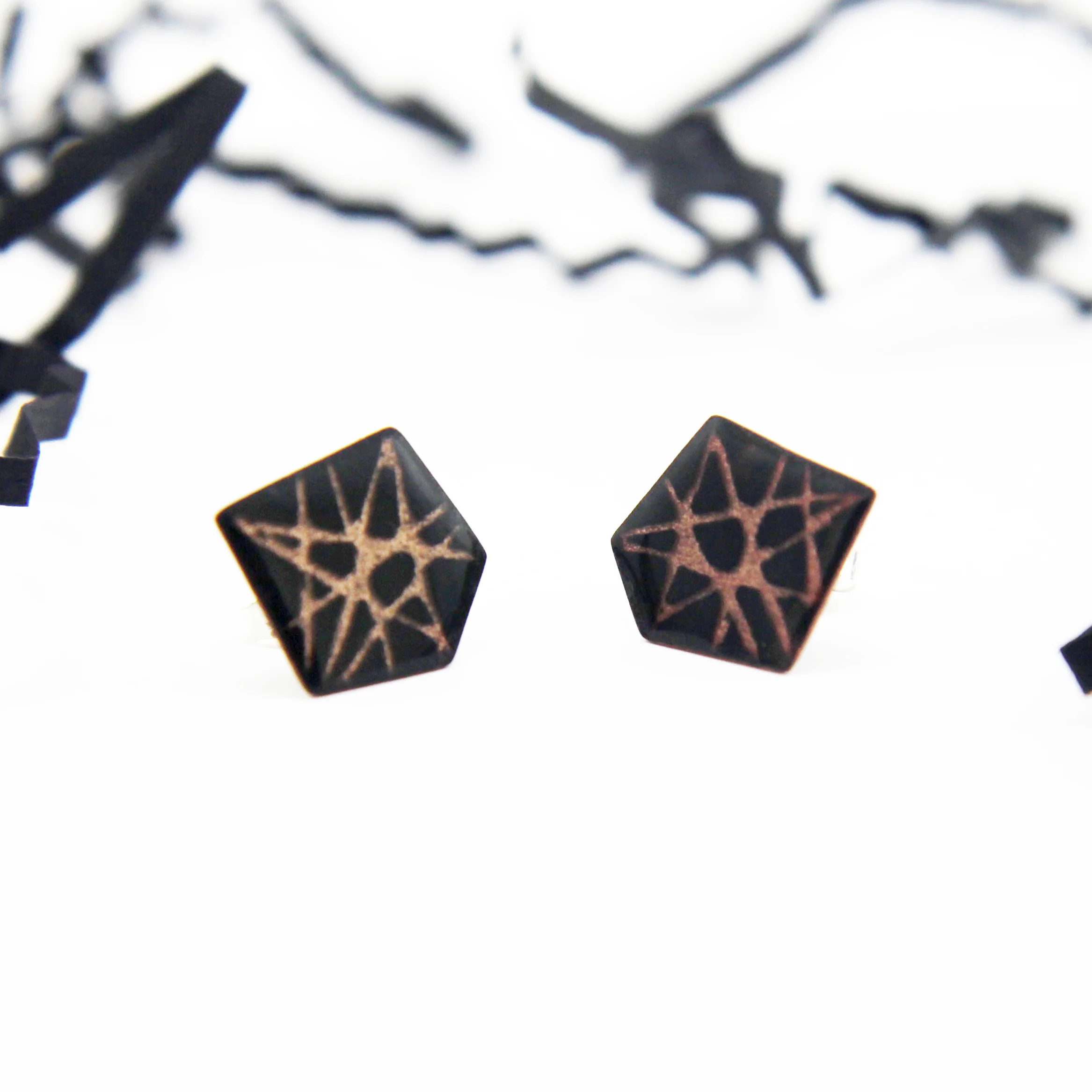 CrissCross Geometric Studs - Black & Copper