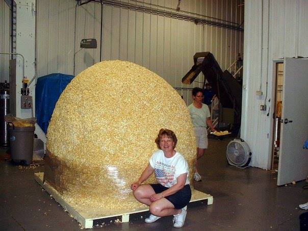 The completed 1995 popcorn ball. Photo courtesy the World's Largest Popcorn Ball on Facebook .