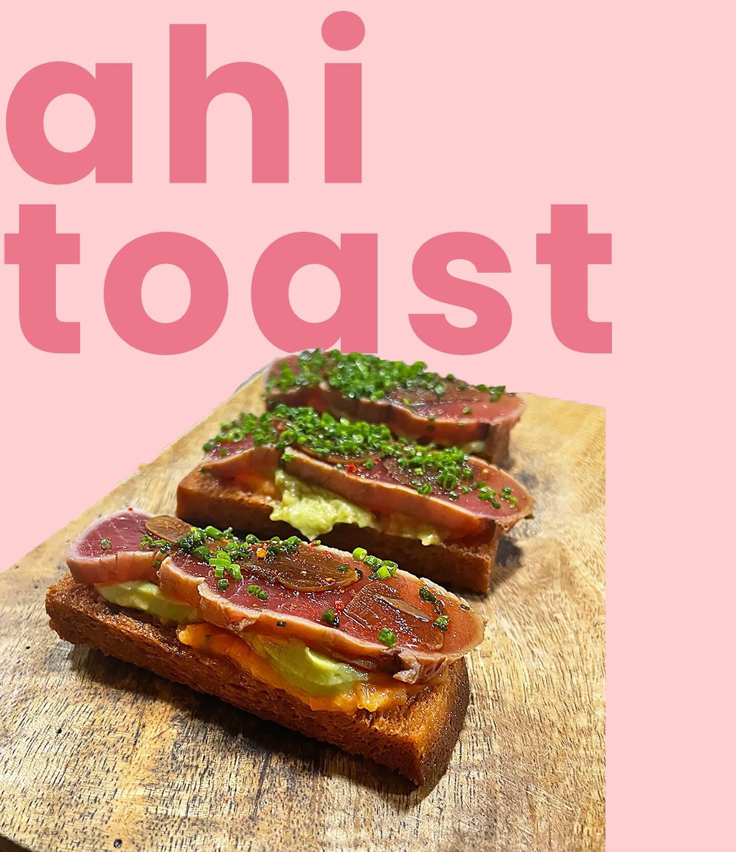 Bite into this savory delight ! 🐟 

Ahi toast is one of our classic seafood appetizer. Bringing different flavors and textures in one to create the perfect bite ! 

Fried bread; spread over with smashed tomatoes and avocado. Topped off with a thinly