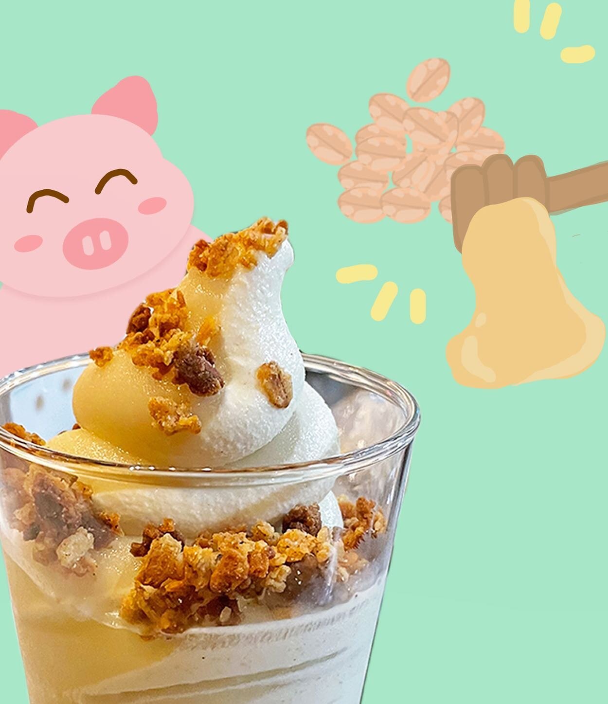 The sweet and tasty combination of flavors make the perfect transition into the holidays coming ahead&hellip;

Honey sorbet &amp; Oatmeal Custard🍯 

Topped with frosted oats, creating a crunchy texture to this delicious treat.

Add our soft serve to