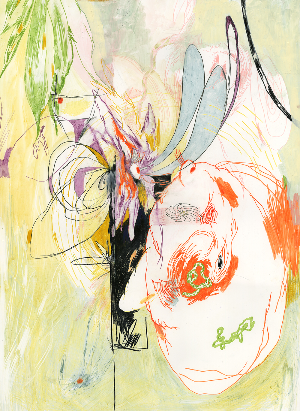 pistils + stamens 35.5” x 26” prismacolor, lithography crayon, flashe, graphite on yupo SOLD
