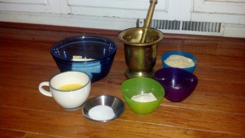 The ingredients, all weighed out, for her muffins.