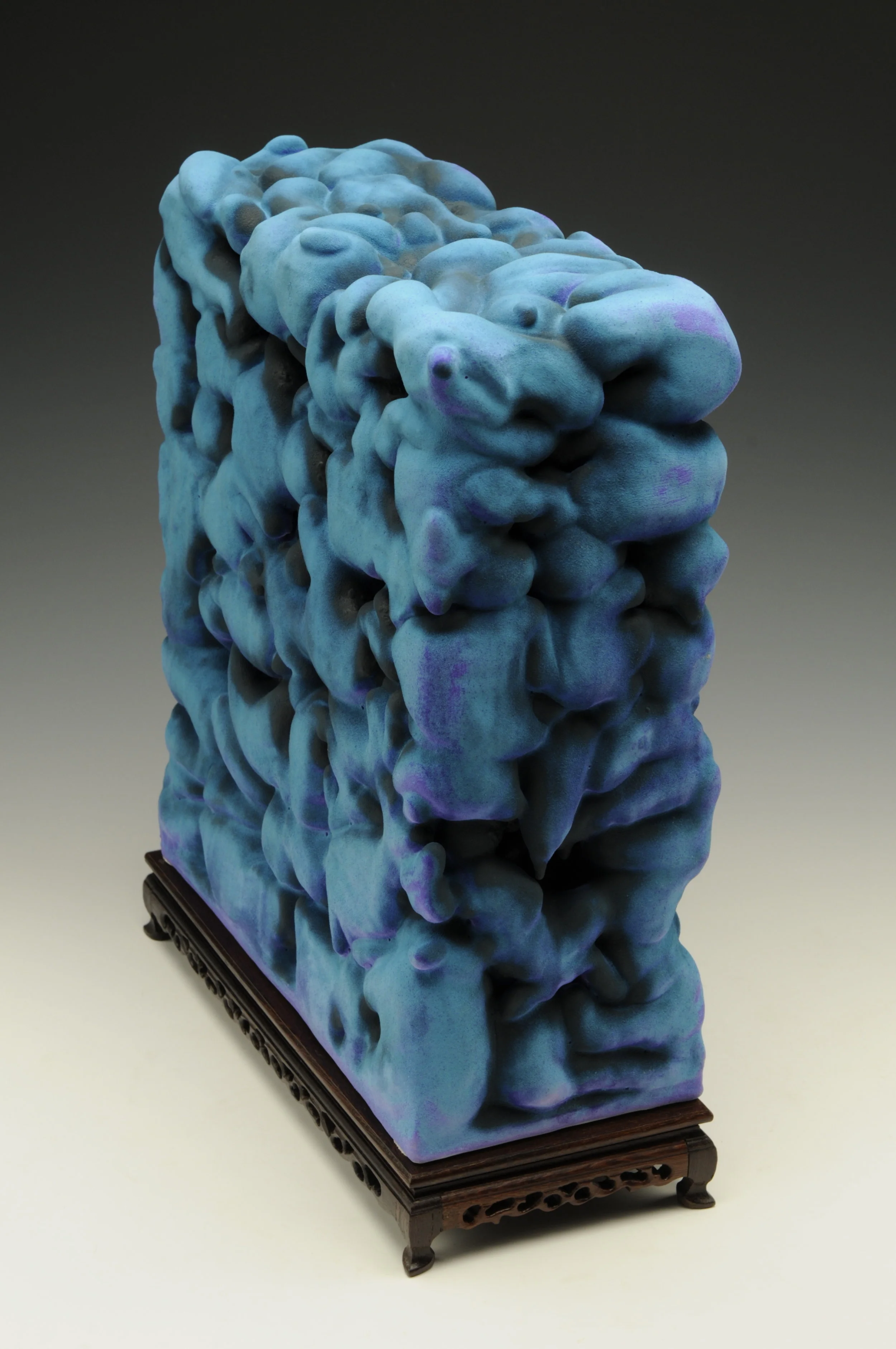  Scholar’s Rock IV ,&nbsp; 2009 Earthenware, glaze, wooden stand 15 x 12.5 x 5.5 inches 