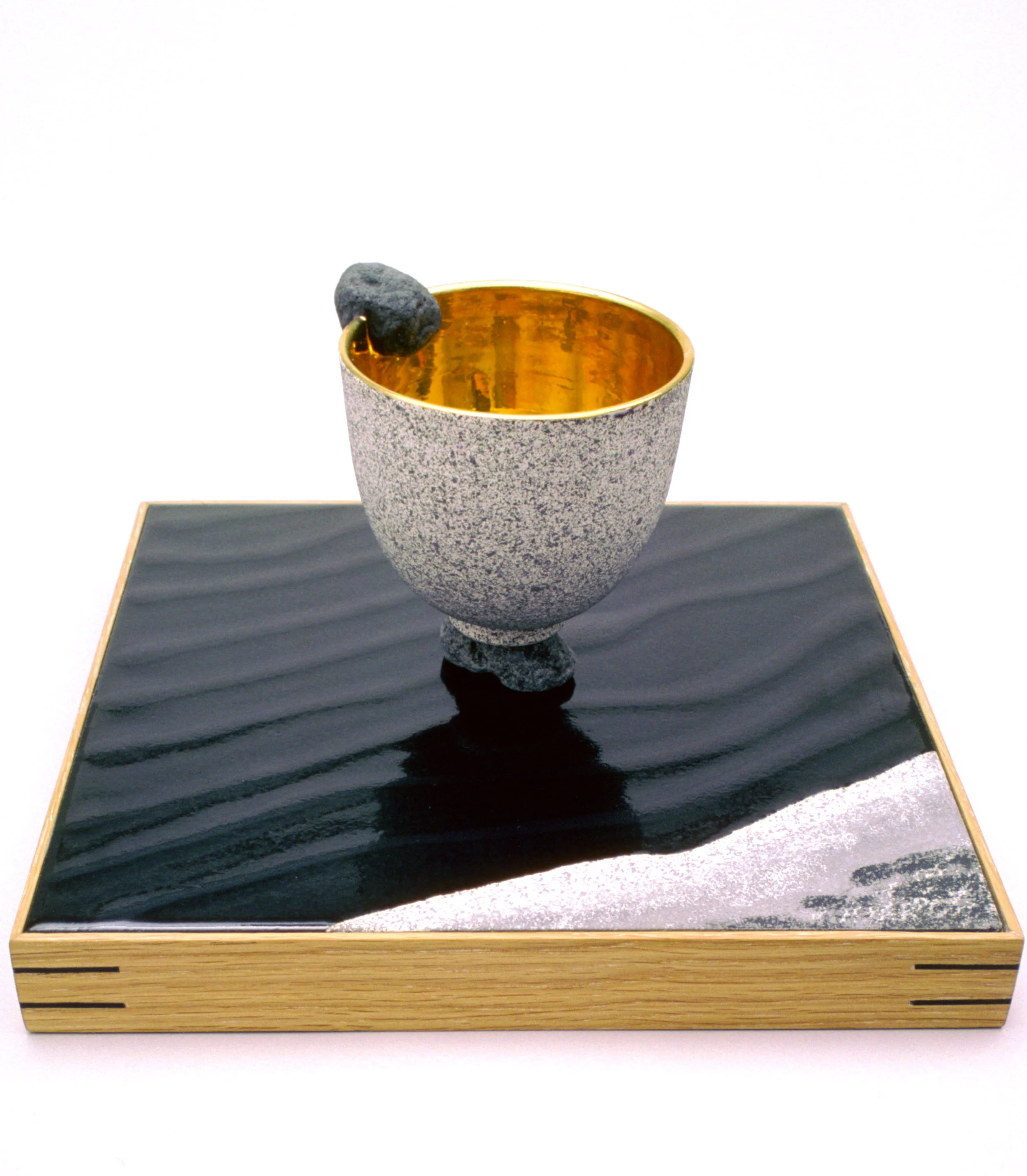  Nagare/Flow   I , 1987 Earthenware, glaze, gold luster, wooden frame 8 x 12 x 12 inches 