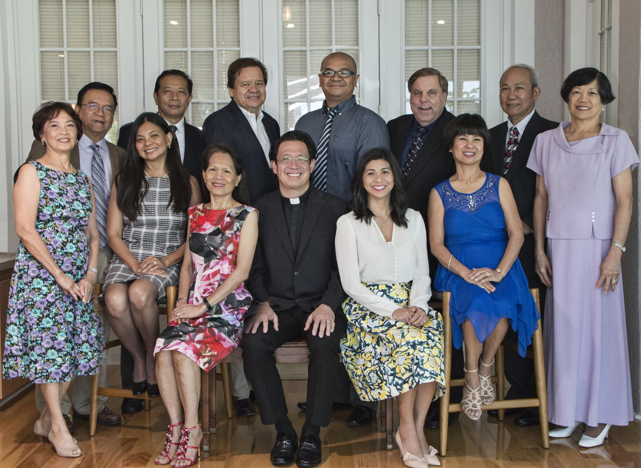 Back Row (from Left to Right): Tito Garcia (Chairperson), Dr. Patrick Gonzales (Chairperson), Whiteford Lewis, Glenn “Jace” Caparas, Ronald Marut, Frank Marquinez (Treasurer) Front Row (from Left to Right): Bella Garcia (Secretary), Liza Gonzales (Chairperson), Myrna Lewis, Father Kenny Aquino (Founder & Spiritual Director), Janice Pinuela, Tess Marut, Nitz Marquinez
