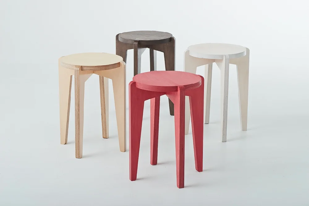 Robyn Wood, Daisy low stool , 2016, Hoop pine ply, wood wash and wax, photo: Simon Vaughan